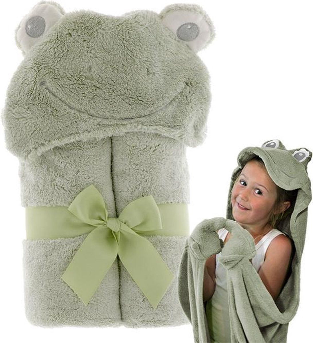 Unique Living | Badjas plush baby animal 100x75cm frog